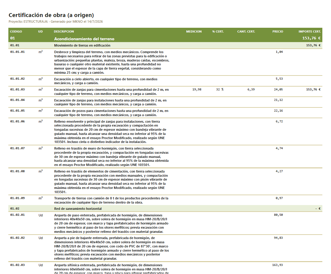 Impresión del PDF de certificación en formato resumen por partida.