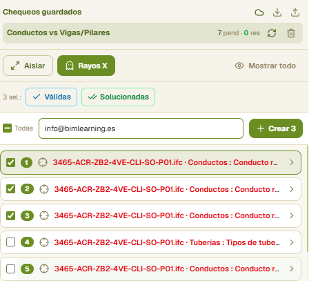Diálogo para crear incidencias en bloque a partir de las interferencias, con asignación.